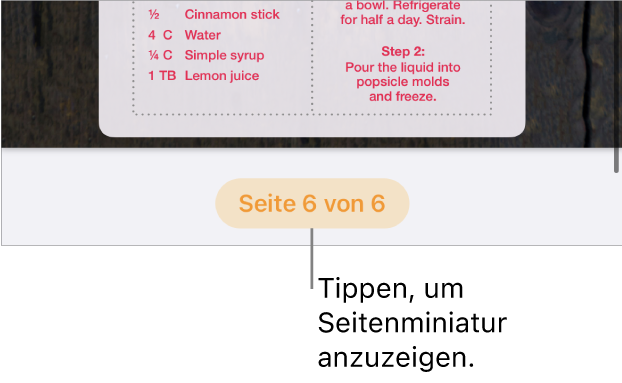 Ein geöffnetes Dokument mit der Taste für die Seitenzahl unten in der Mitte des Bildschirms