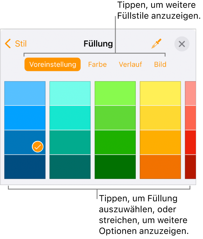 Fülloptionen im Tab „Stil“ der Taste „Format“