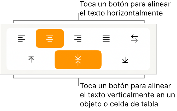 Botones de alineación horizontal y vertical para el texto.