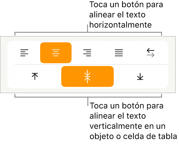 Botones de alineación horizontal y vertical para el texto.