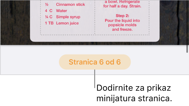 Otvoreni dokument s tipkom broja stranica u sredini na dnu zaslona.