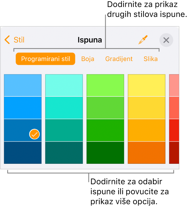 Opcije ispune u kartici Stil tipke Formatiraj.