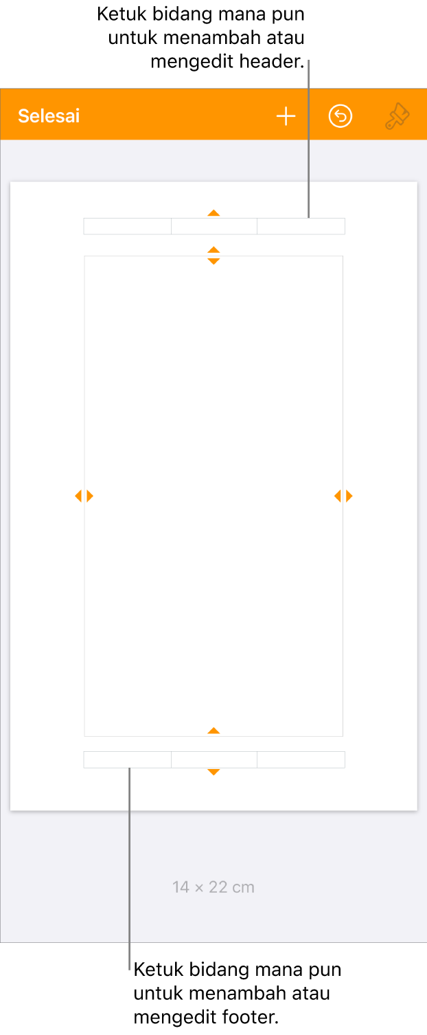 Tampilan Pilihan Lainnya dengan tiga bidang di bagian atas dokumen untuk header dan tiga bidang di bagian bawah untuk footer.