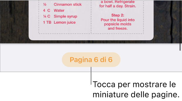 Documento aperto con il pulsante del numero di pagina nella parte inferiore centrale dello schermo.