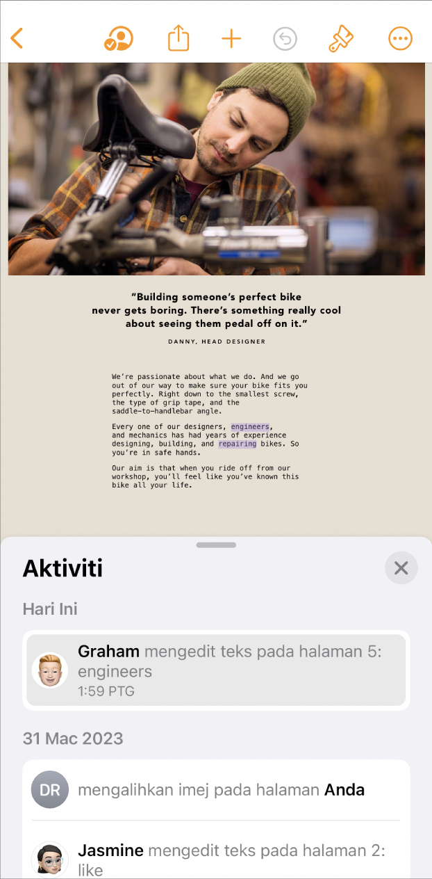 Menu kerjasama dengan peserta semasa disenaraikan.