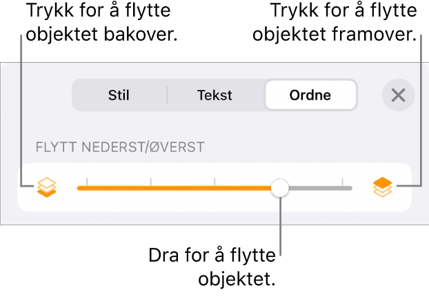 Flytt bakover-knappen, Flytt framover-knappen og skyveknappen for lagdeling.