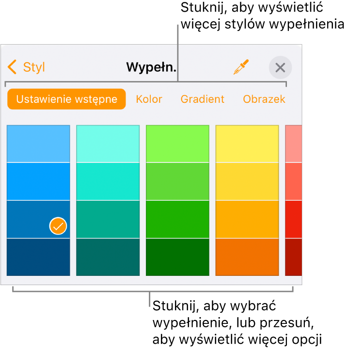 Opcje wypełnienia na karcie Styl na pasku bocznym Format.