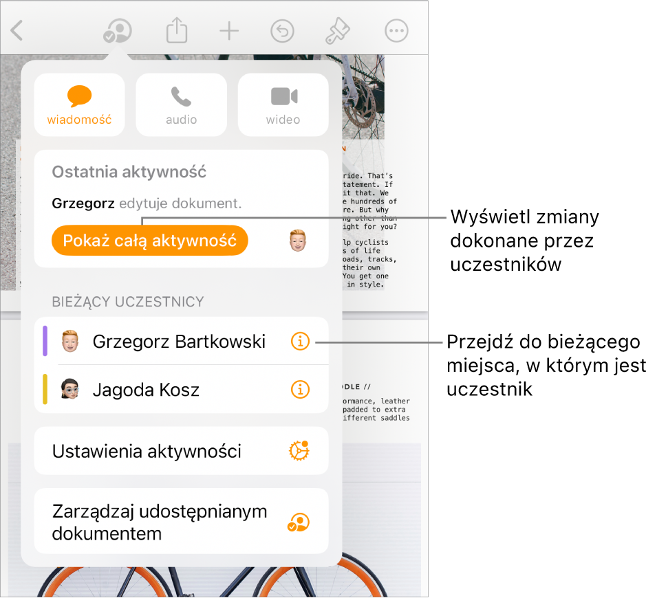 Menu współpracy z wymienionymi aktualnymi uczestnikami.