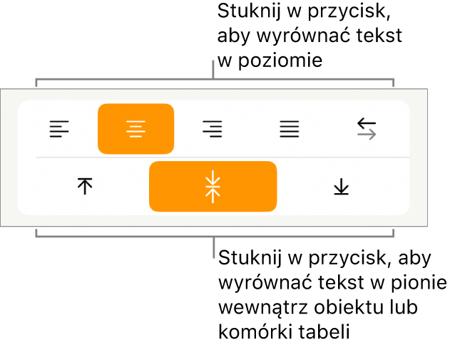 Przyciski wyrównywania tekstu w poziomie i w pionie.