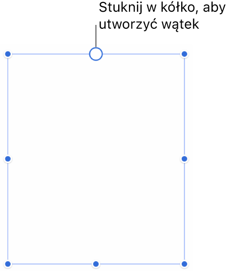 Puste pole tekstowe z białym kółkiem na górze oraz uchwytami do zmiany wielkości w narożnikach, na bokach i na dole.