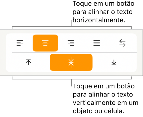 Botões de alinhamento horizontal e vertical de texto.