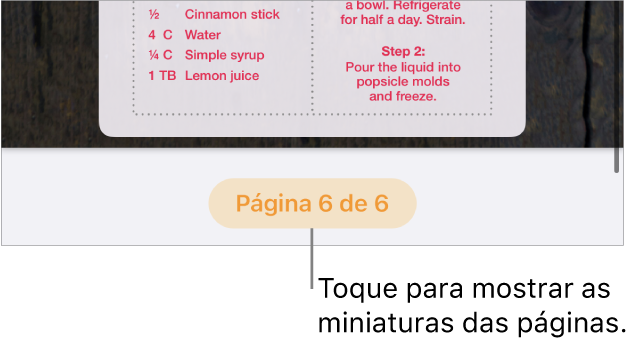 Um documento aberto com o botão de número da página no centro da parte inferior da tela.