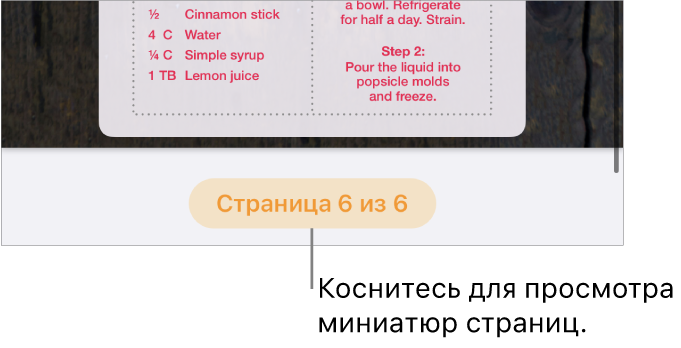 Открытый документ с кнопкой номера страницы внизу по центру экрана.