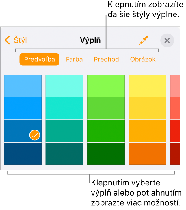 Možnosti výplní na záložke Štýl tlačidla Formát.