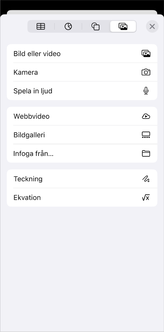 Menyn Lägg till medier visas.