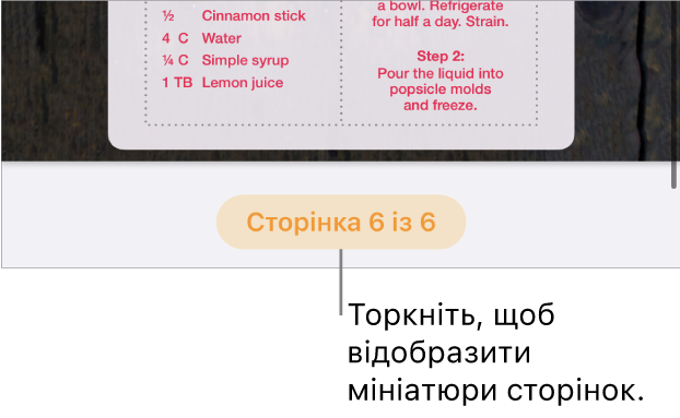 Відкритий документ з кнопкою номера сторінки посередині внизу документа.