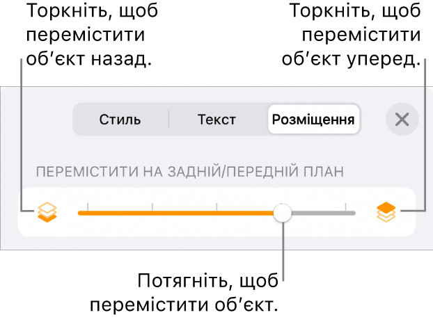 Кнопка переміщення назад, кнопка переміщення вперед і повзунок шарів.