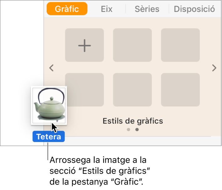 Acció d’arrossegar una imatge a la secció d’estils de gràfic de la barra lateral per crear un nou estil.