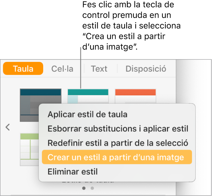 El menú de dreceres “Estil de taula”.