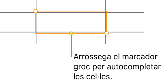 Una cel·la seleccionada amb un marcador groc que pots arrossegar per autocompletar cel·les.