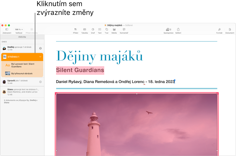 Sdílený dokument s otevřenou nabídkou pro spolupráci a otevřeným seznamem aktivit