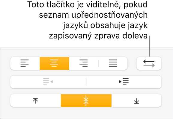 Tlačítko Směr odstavce v oddílu Zarovnání na bočním panelu Formát.