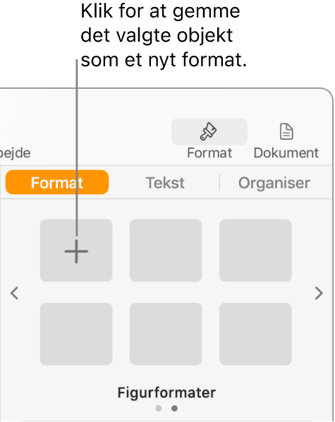 Fanen Format i indholdsoversigten Format med knappen Opret format i øverste venstre hjørne og fem tomme formateksempler.