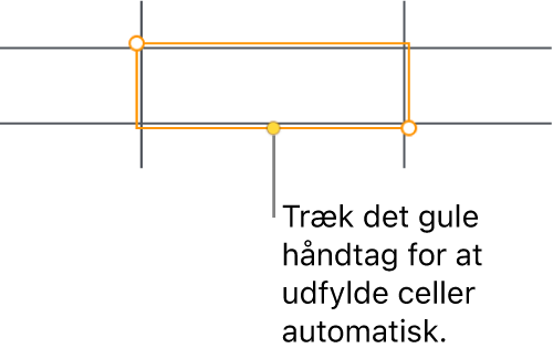 En valgt celle med et gult håndtag, som du kan trække for at udfylde celler automatisk.