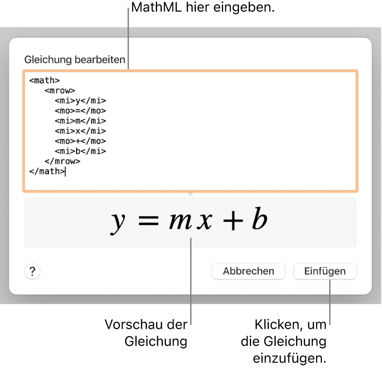 Die Gleichung für die Steigung einer Linie im Feld „Gleichung bearbeiten“ und einer Vorschau der Formel darunter.