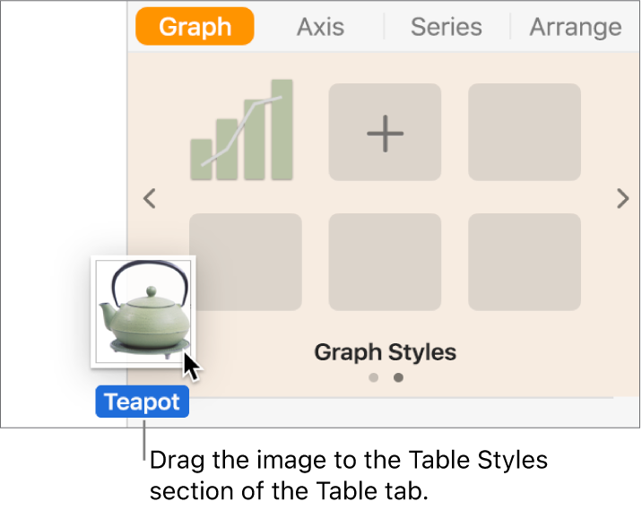 Dragging an image into the table styles pane to create a new style.