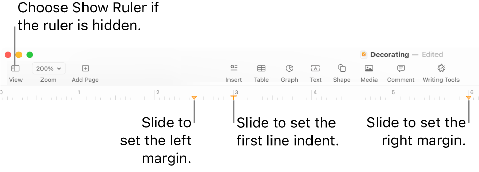 The ruler with the left margin control and first line indent control.