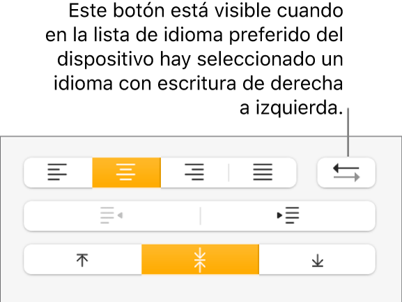 Botón de dirección de párrafo de la sección Alineación de la barra lateral Formato.