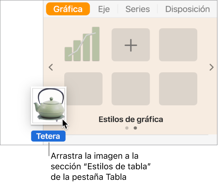 Arrastrar una imagen hasta el panel de estilos de tabla para crear un nuevo estilo.