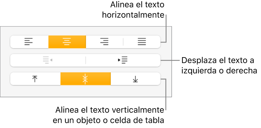 Sección Alineación con llamadas a los botones de alineación de texto y espaciado.