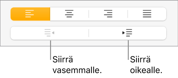 Painikkeet kappaleiden siirtämiseen vasemmalle ja oikealle.