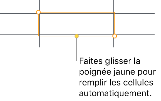 Une cellule sélectionnée avec une poignée jaune à faire glisser pour remplir automatiquement des cellules.