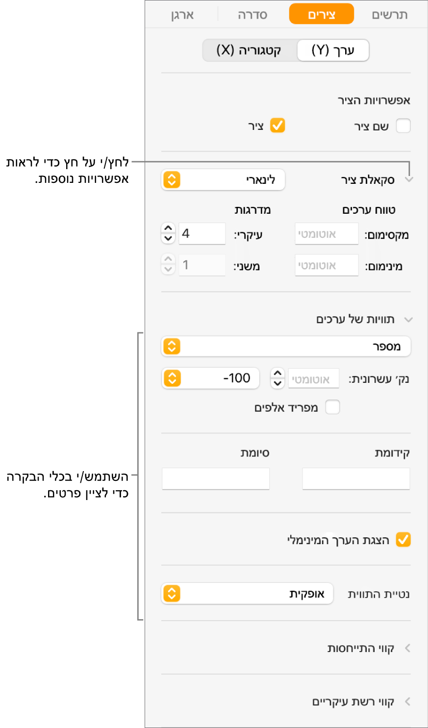 כלי בקרה לעיצוב סימוני ציר בתרשים.