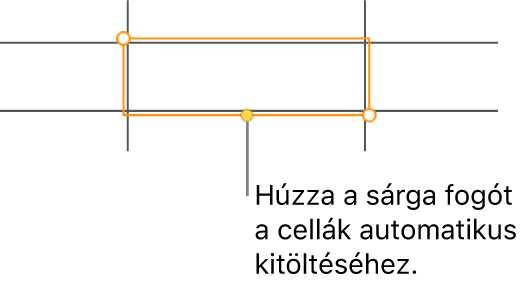 Egy kijelölt cella sárga fogantyúval, amelyet igény szerint elhúzhat a cellák automatikus kitöltéséhez.