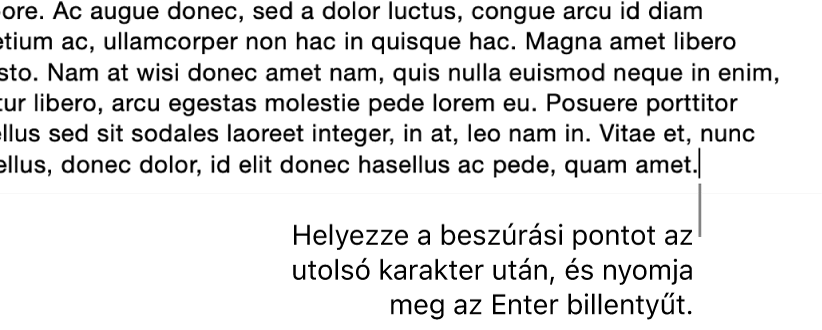A beszúrási pont egy bekezdés utolsó mondatának végén lévő pont után van elhelyezve.