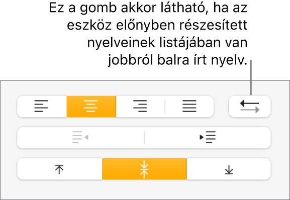 Bekezdésirány gomb a Formátum oldalsáv Igazítás szakaszában.