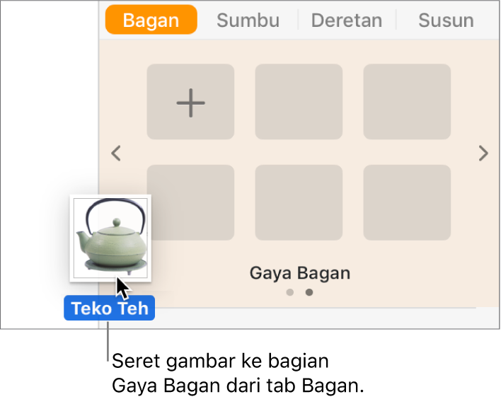 Menyeret gambar ke dalam bagian gaya bagan bar samping untuk membuat gaya baru.