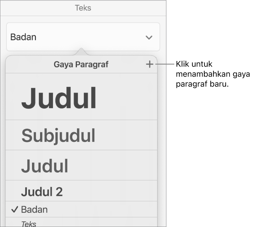 Menu Gaya Paragraf dengan keterangan pada tombol Gaya Baru.