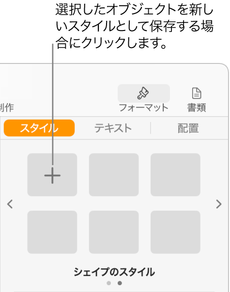 「フォーマット」サイドバーの「スタイル」タブ。左上隅に「スタイルを作成」ボタンがあり、5つの空白のスタイルプレースホルダが表示された状態。