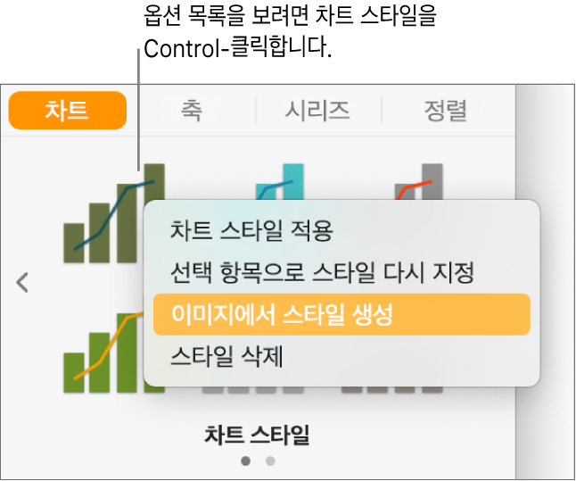 차트 스타일 단축 메뉴.