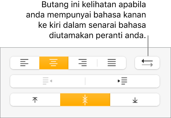 Butang arah perenggan bersebelahan butang penjajaran perenggan.