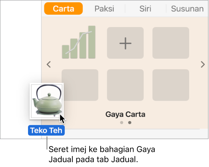Menyeret imej ke dalam anak tetingkap gaya jadual untuk mencipta gaya baharu.