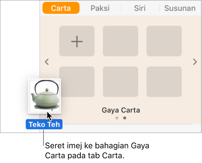 Menyeret imej ke dalam bahagian menu gaya jadual dalam bar sisi untuk mencipta gaya baharu.