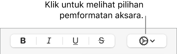 Menu timbul Pilihan Lanjutan di sebelah kanan butang Teks Tebal, Italik, Bergaris Bawah dan Garis Potong.