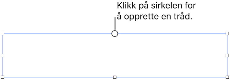 En tom tekstrute med en hvit sirkel øverst og størrelsesendringshåndtak i hjørnene, på sidene og nederst.