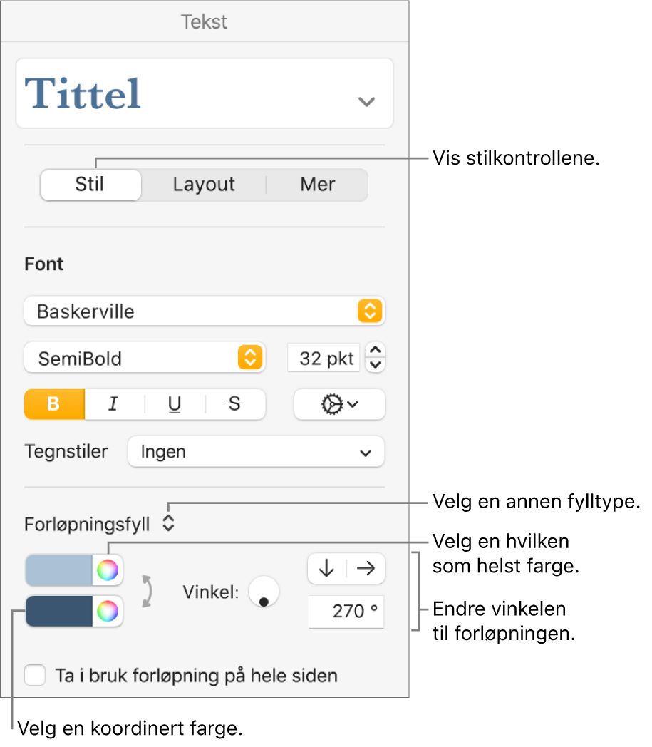 Kontroller for å velge forhåndsdesignede farger eller alle farger.